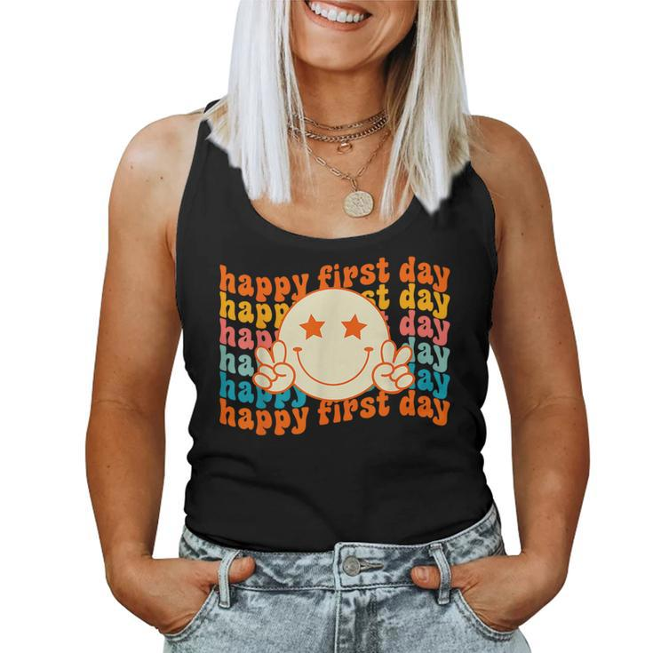 Happy First Day Of School Smile Face Back To School Teachers  Women Tank Top Weekend Graphic