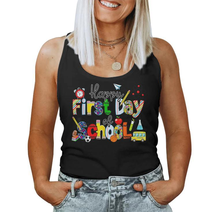 Happy First Day Of School Teachers Students Back To School  Women Tank Top Basic Casual Daily Weekend Graphic