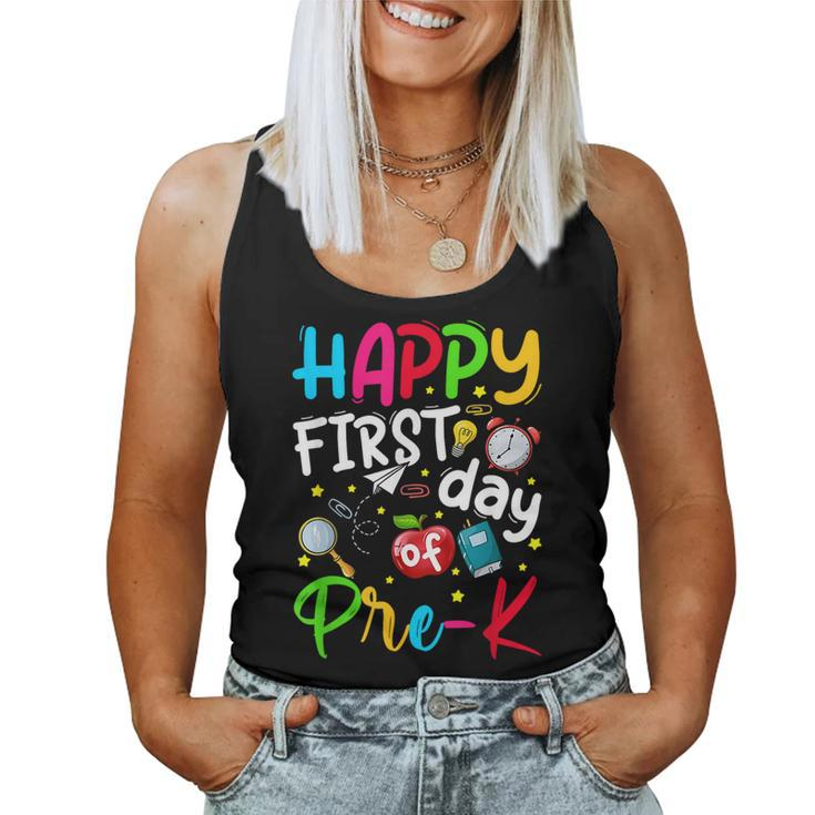 Happy First Day Of Pre-K Teacher Students Back To School Women Tank Top