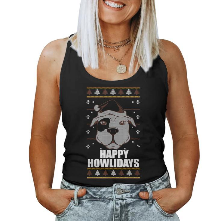 Happy Howlidays Ugly Christmas Sweater Pitbull Dog Meme Women Tank Top