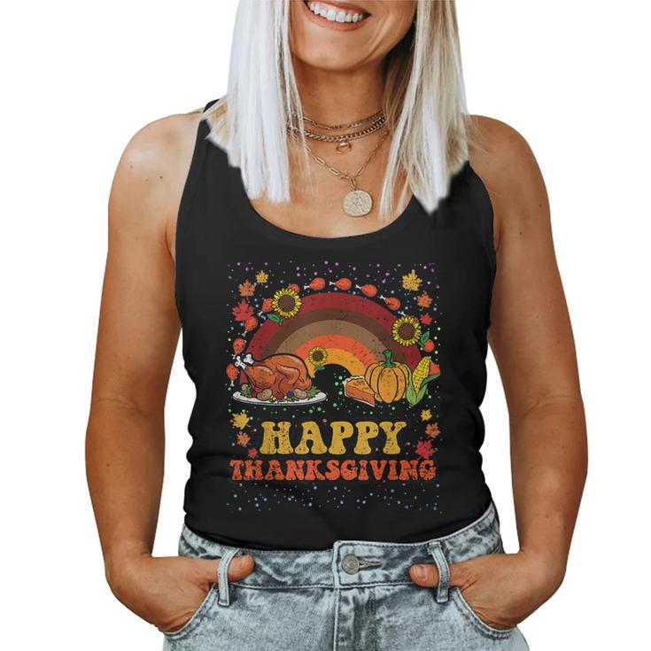 Happy Thanksgiving Food Retro Turkey Pumpkin Pie Fall Autumn Women Tank Top