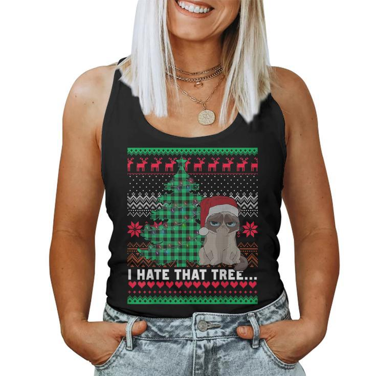 I Hate That Tree Cats Christmas Tree Ugly Xmas Sweater Women Tank Top
