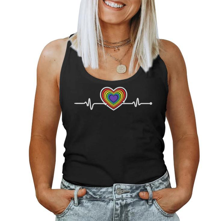 Heartbeat Pulse Lgbt Lgbtq Rainbow Gay Lesbian Pride Women Tank Top
