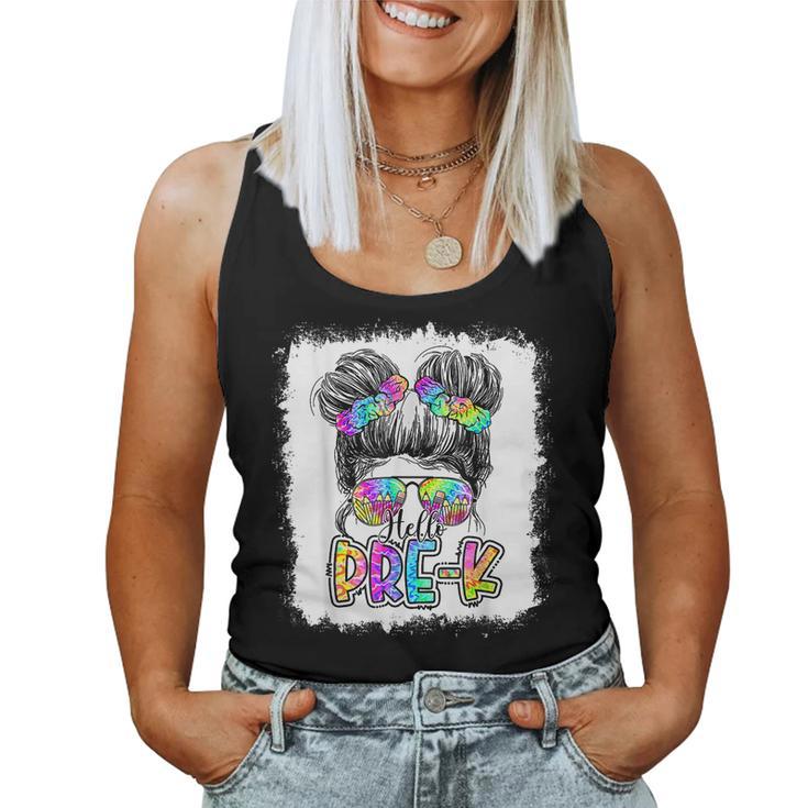 Hello Pre K Messy Bun Girls Tie Dye Cute Back To School  Women Tank Top Weekend Graphic