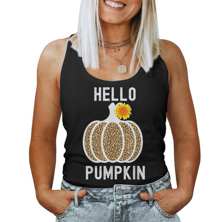 Hello Pumpkin Sunflower Halloween Fall Thanksgiving Fall Thanksgiving  Women Tank Top