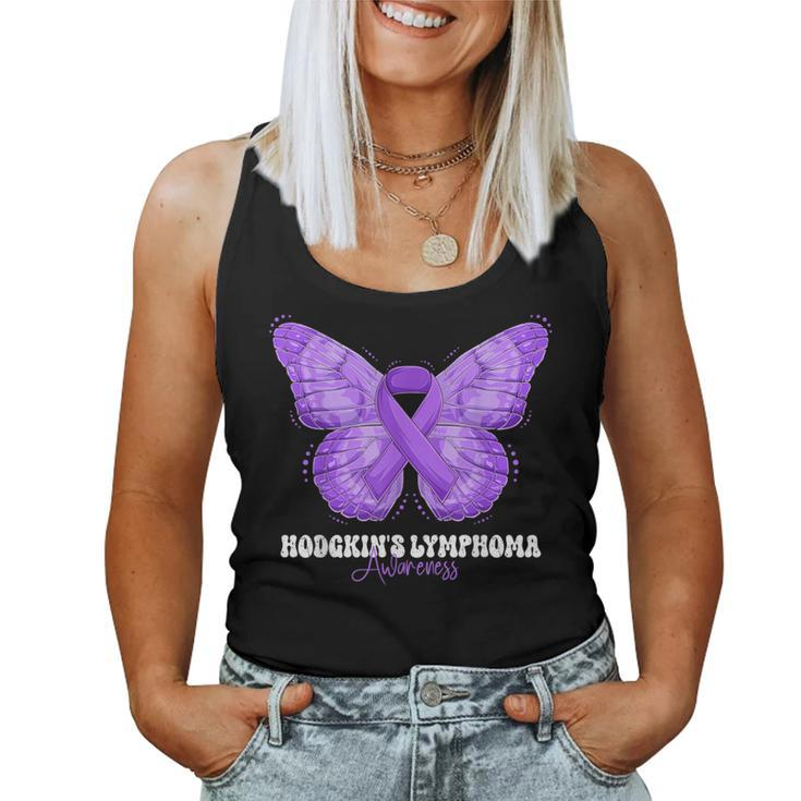 Hodgkin's Lymphoma Awareness Month Purple Ribbon Butterfly Women Tank Top