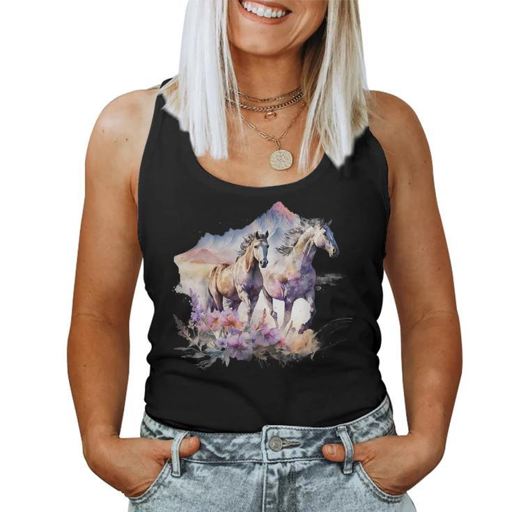 Horses Flowers Wild Mane Boho Western Southern Cowgirl For Bird Lovers Women Tank Top