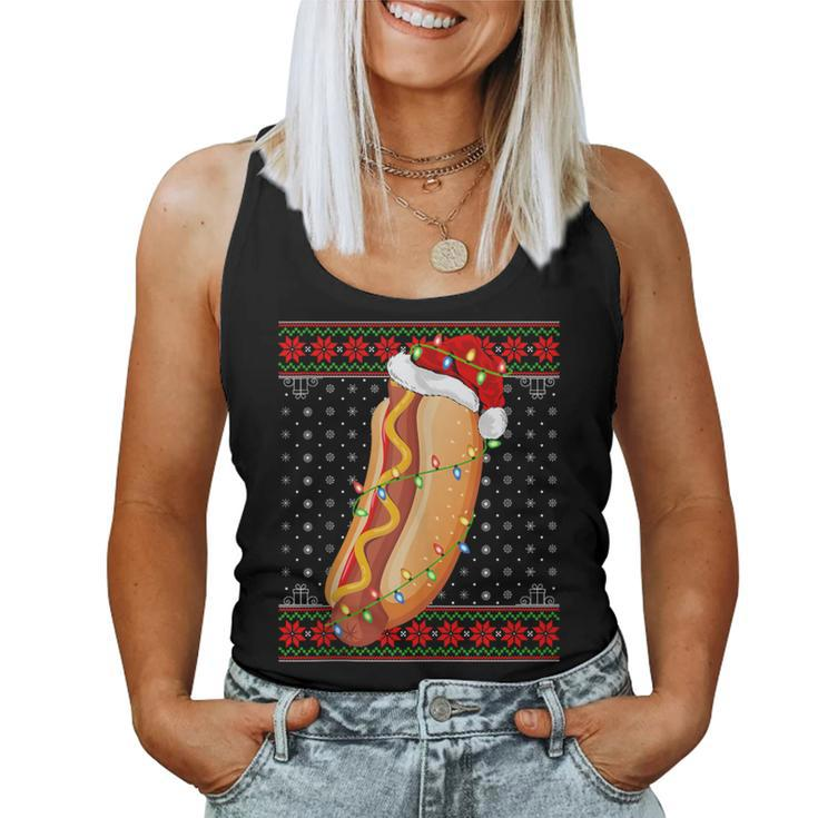 Hot Dog Christmas Lights Ugly Sweater Santa Hot Dog Xmas Women Tank Top