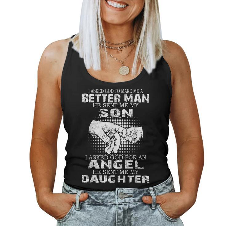 I Asked God To Make Me A Better Man He Sent Me My Son - Dad  Women Tank Top Basic Casual Daily Weekend Graphic