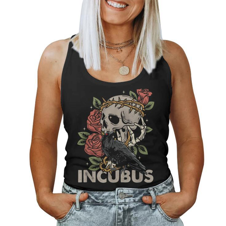 Incubus-Crow Left Skull Morning And Flower Halloween Graphic Women Tank Top