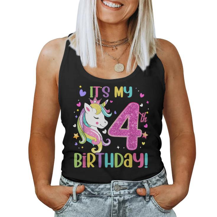 Its My 4Th Birthday Unicorn Girls 4 Year Old Women Tank Top