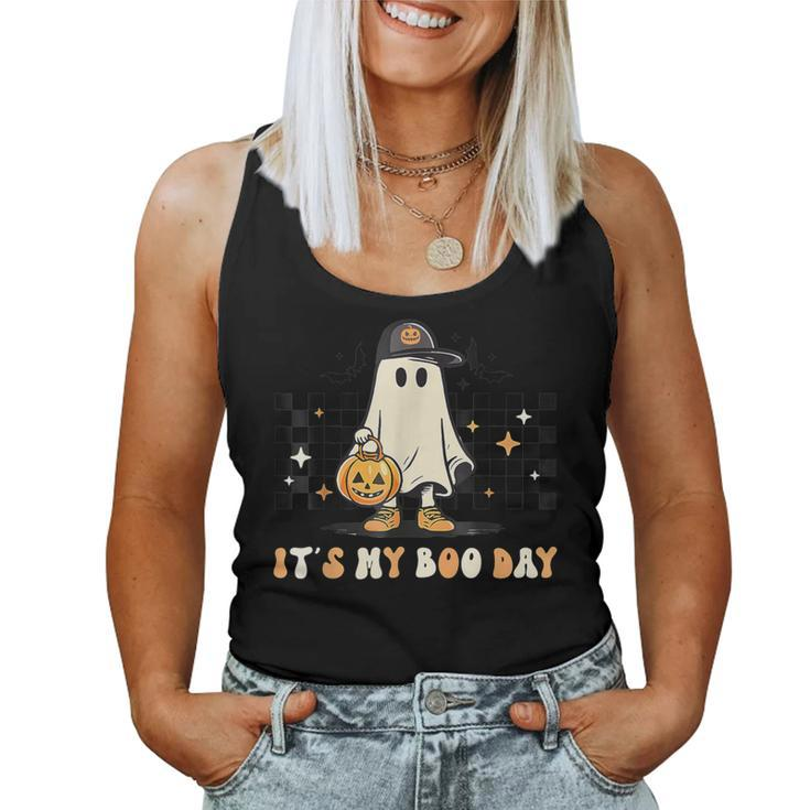 It's My Boo Day Groovy Boy Halloween Birthday Ghost Girls Women Tank Top