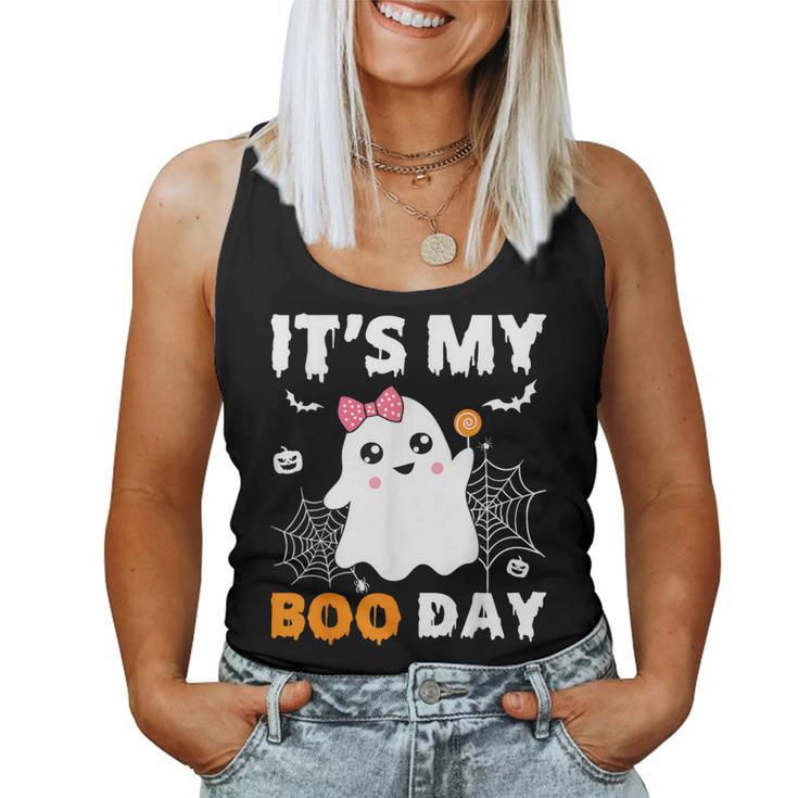 Its My Boo Day Halloween Birthday Ghost Pink Bow Girls Women Tank Top