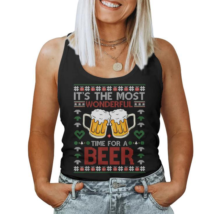 It's The Most Wonderful Time For A Beer Santa Hat Christmas Women Tank Top