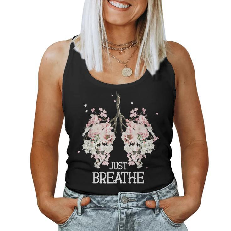 Just A Breathe Yoga Inhale Exhale Nature Lung Floral Women Tank Top