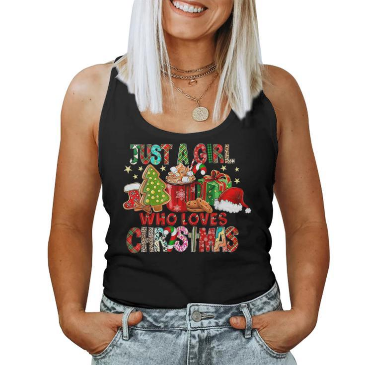 Just A Girl Who Love Christmas Hot Cocoa Hat Santa Pajama Women Tank Top