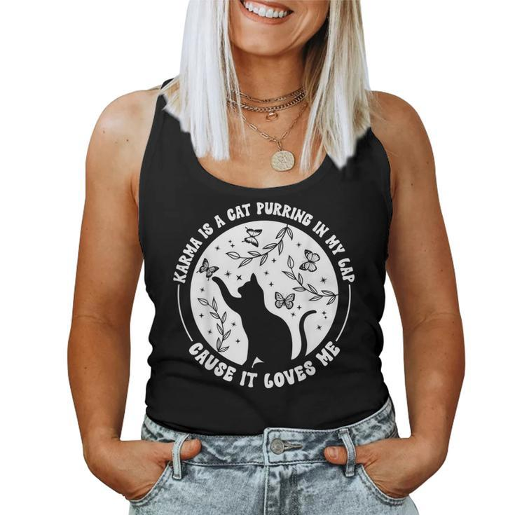 Karma Is A Cat Purring In My Lap Cause It Loves Me Floral  Women Tank Top Basic Casual Daily Weekend Graphic