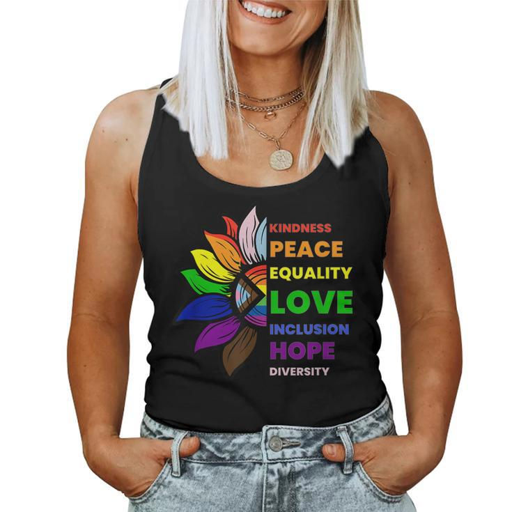 Kindness Peace Equality Sunflower Gay Pride Women Tank Top