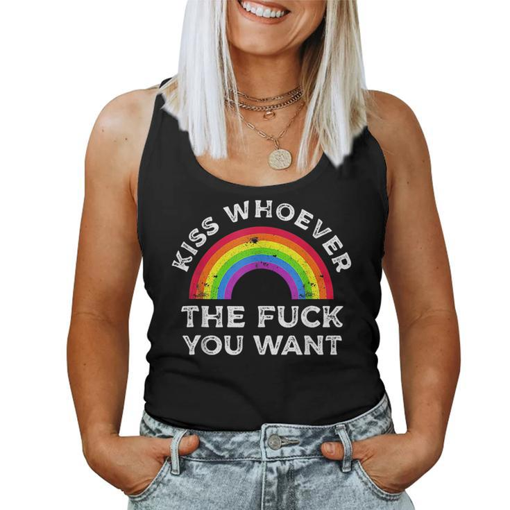 Kiss Whoever The F You Want Gay Lgbt Pride Rainbow  Women Tank Top Basic Casual Daily Weekend Graphic