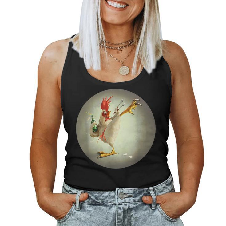 Kung Fu Rooster Fighting Chicken Funny Drinking Chicken  Women Tank Top Weekend Graphic