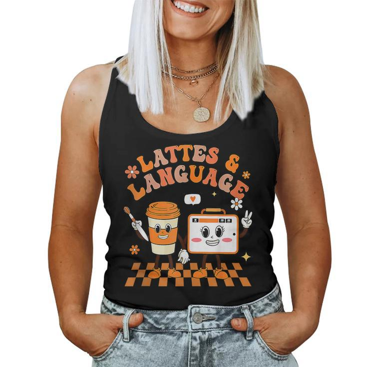 Lattes And Language Speech Therapy Sped Teachers Slp Fall Women Tank Top