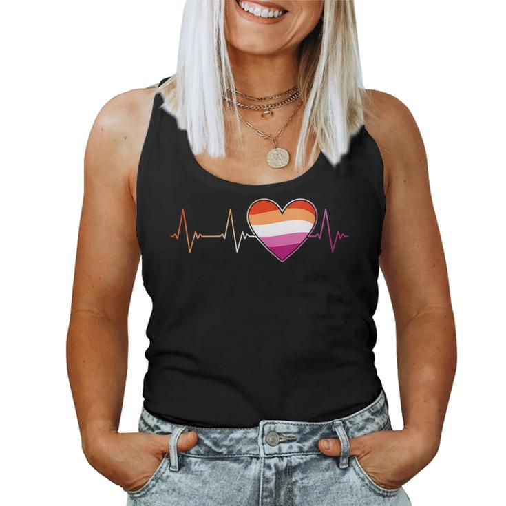 Lesbian Heartbeat Homosexual Woman Lgbt Pride Ekg Pulse Line Women Tank Top