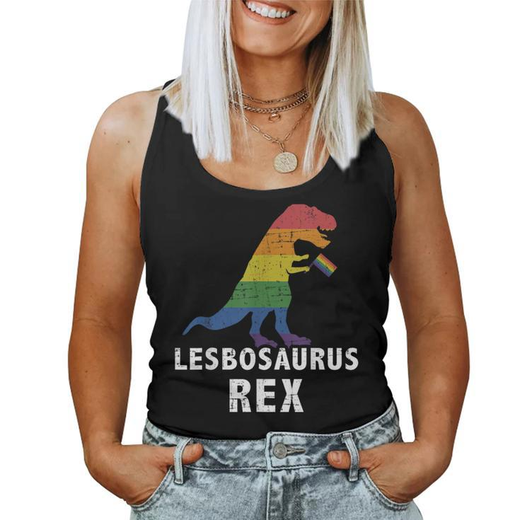 Lesbosaurus Rex Dinosaur In Rainbow Flag For Lesbian Pride Women Tank Top