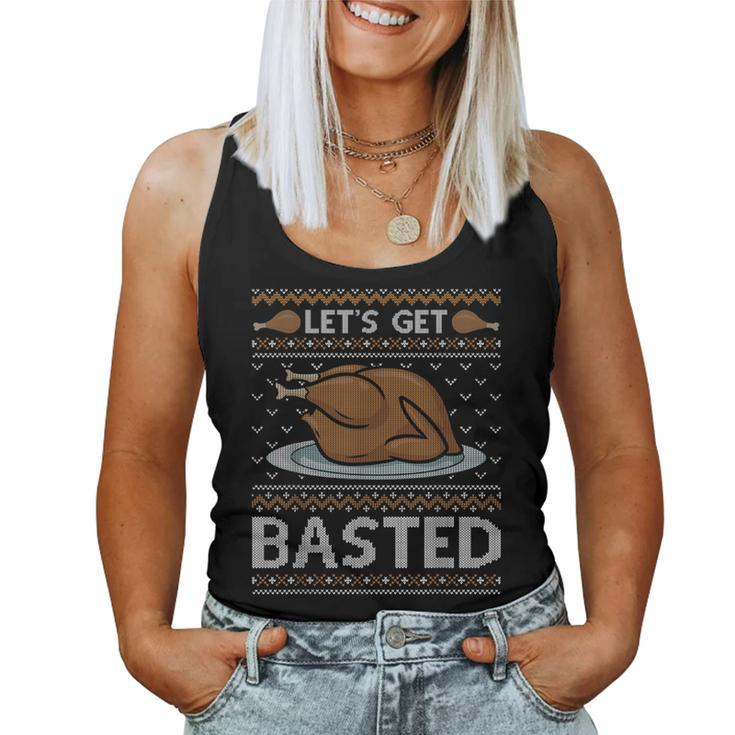 Let's Get Basted Turkey Fall Vibes Ugly Thanksgiving Sweater Women Tank Top