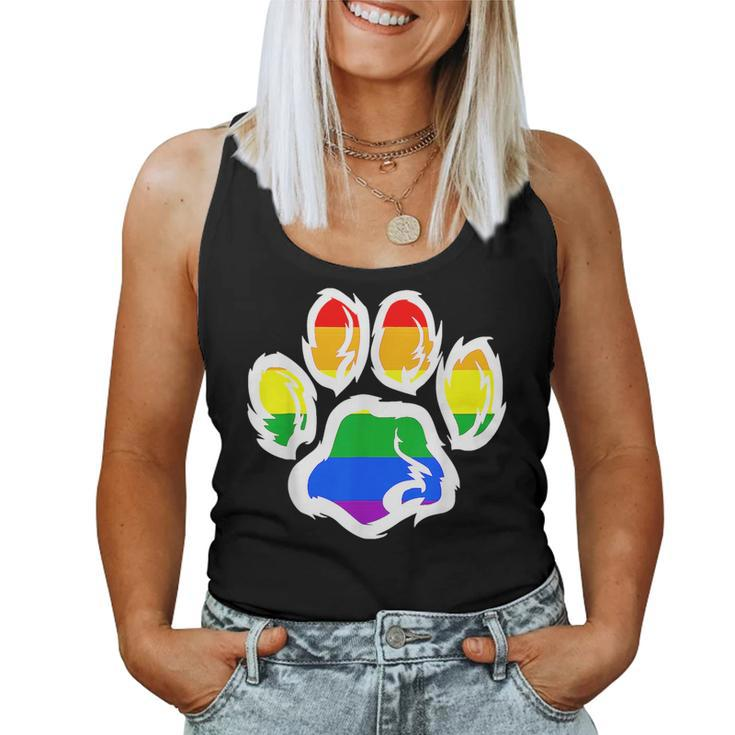 Lgbt Ally Furry Pride Rainbow Fursuit Dog Paw Print Women Tank Top