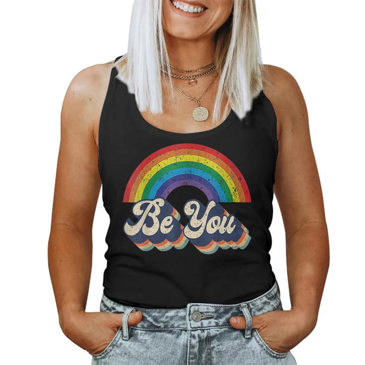 Lgbtq Ally Be You Gay Pride Lgbt Rainbow Flag Retro Women Tank Top