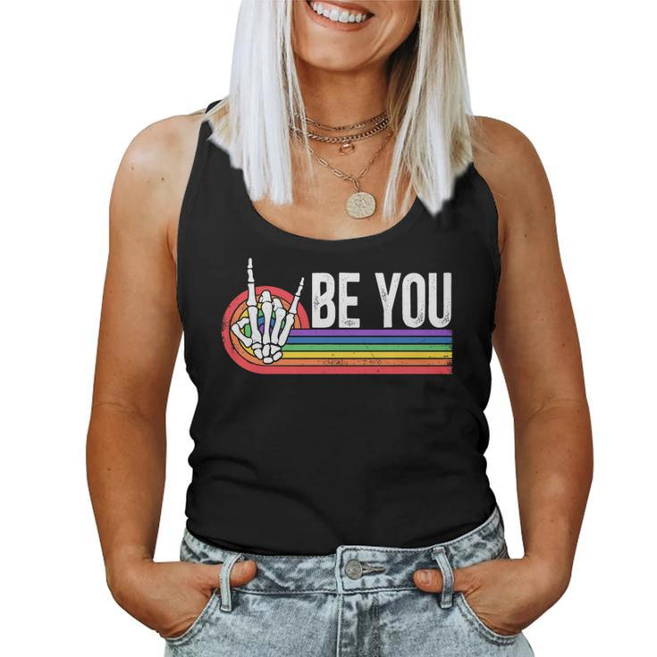 Be You Lgbtq Rainbow Skeleton Hands Gay Pride Protect Trans Women Tank Top