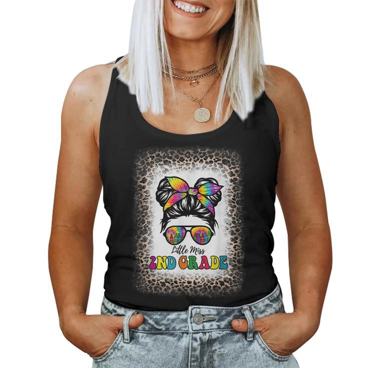 Little Miss 2Nd Grade Tie Dye Messy Bun Girl School Leopard  Women Tank Top Weekend Graphic