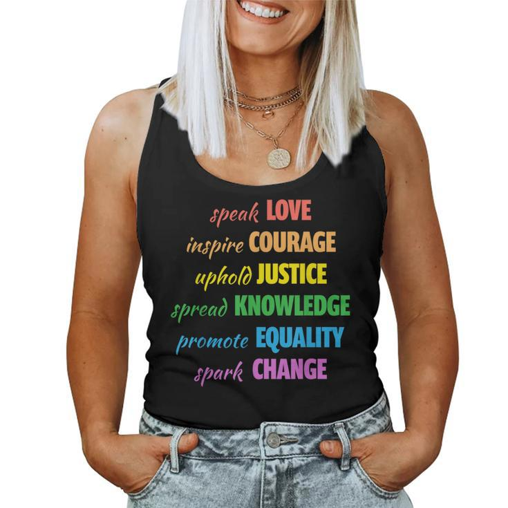 Love Courage Justice Equality Lgbtq Gay Pride Month Rainbow Women Tank Top