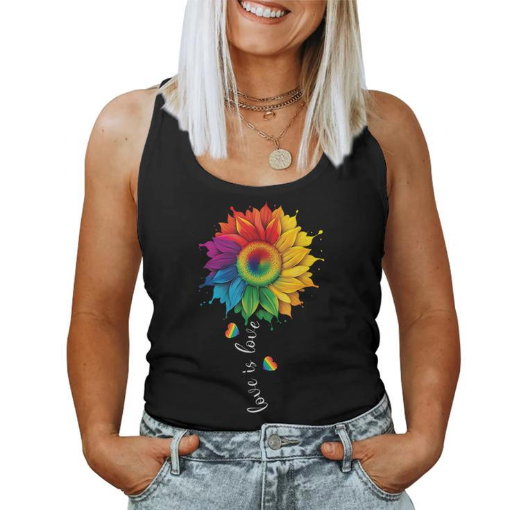 Love Is Love Lgbtq Rainbow Sunflower Gay Pride Women Tank Top