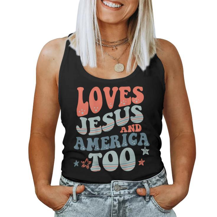 Loves Jesus And America Too Christian American On Back Women Tank Top