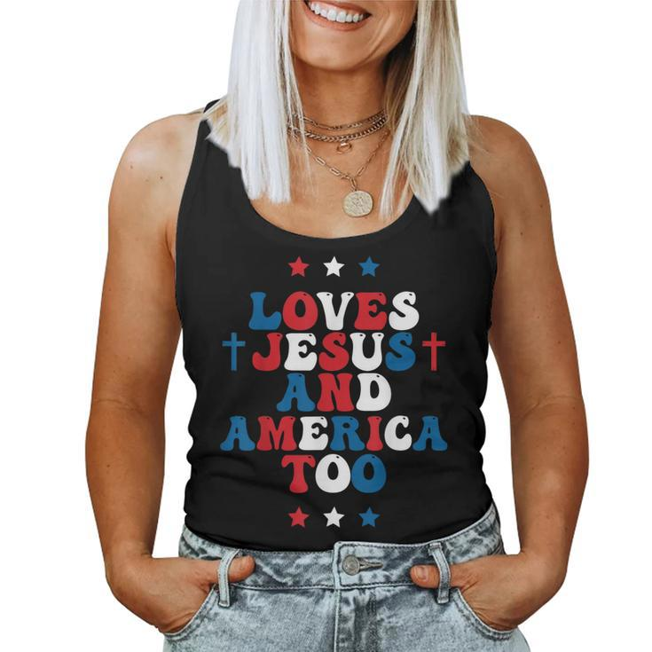 Loves Jesus And America Too God Christian 4Th Of July Cross Women Tank Top