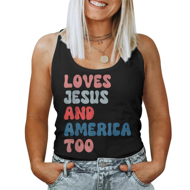Loves Jesus And America Too Vintage 4Th Of July Mens Womens Women Tank Top