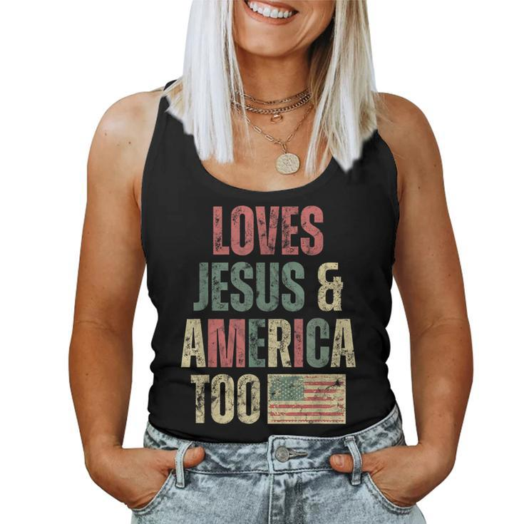 Loves Jesus And American Too Retro Patriotic Patriotic Women Tank Top