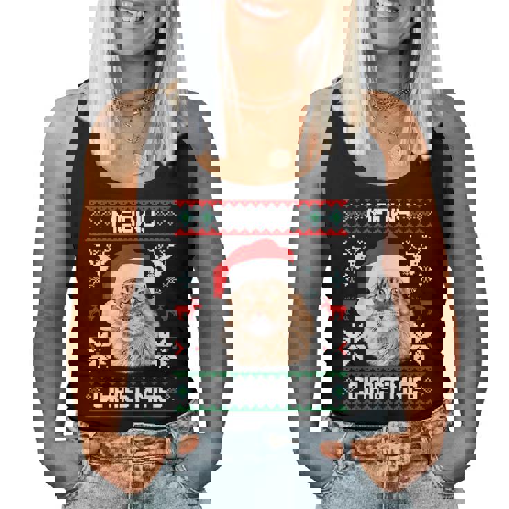 Maine Coon Cat Meowy Ugly Sweater Cat Christmas Women Tank Top