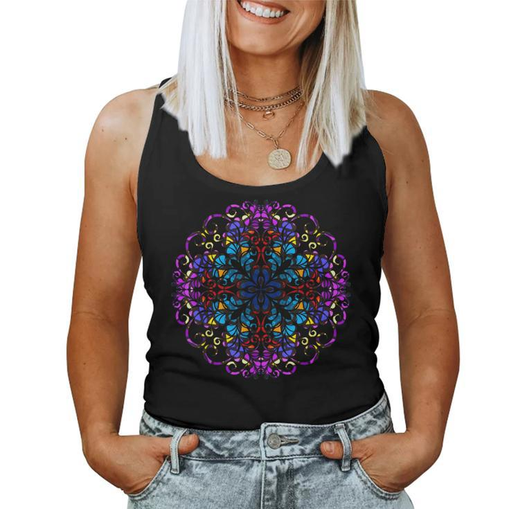 Mandala Stained Glass Graphic With Bright Rainbow Of Colors Women Tank Top