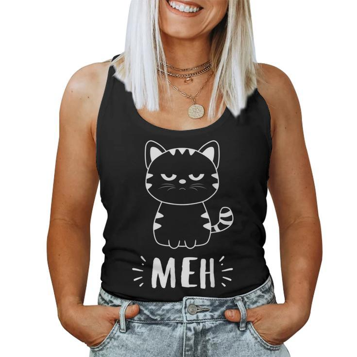 Meowy Cat Lovers Women Girls Meh Cat - Funny Cat  Women Tank Top Weekend Graphic