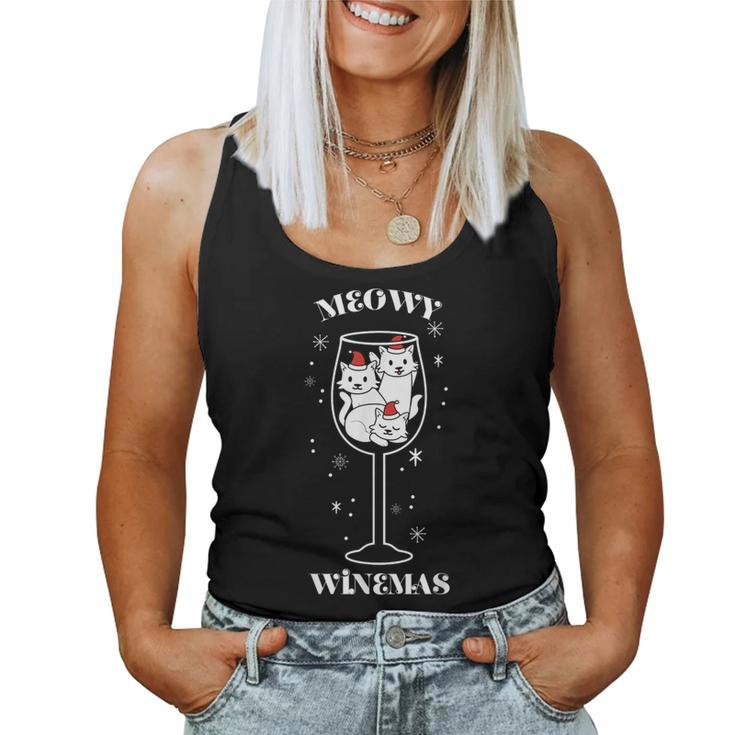 Meowy Winemas Cats Sparkling Wine Glass Cute Christmas Women Tank Top