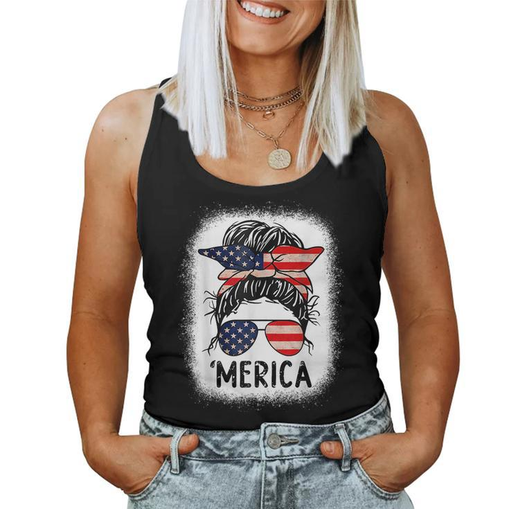 Merica 4Th Of July Women Girls Mom American Flag Us Bleached  Women Tank Top Basic Casual Daily Weekend Graphic