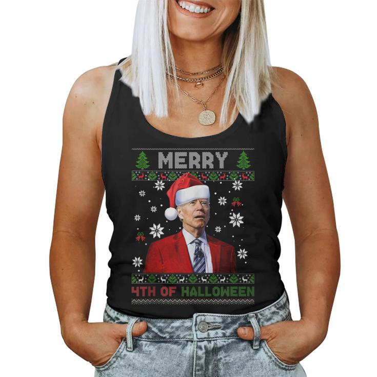 Merry 4Th Of Halloween Biden Ugly Christmas Sweater Women Tank Top