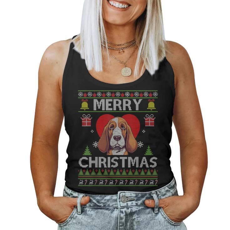 Merry Christmas Basset Hound Dog Ugly Sweater Women Tank Top
