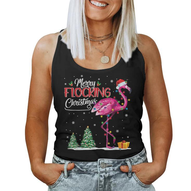 Merry Flocking Christmas Flamingo Pink In Santa Hat Xmas Gif Women Tank Top