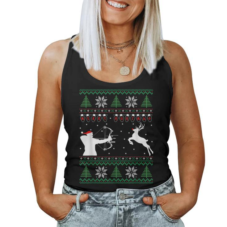 Merry Huntmas Deer Hunting Christmas Ugly Sweater Style Women Tank Top
