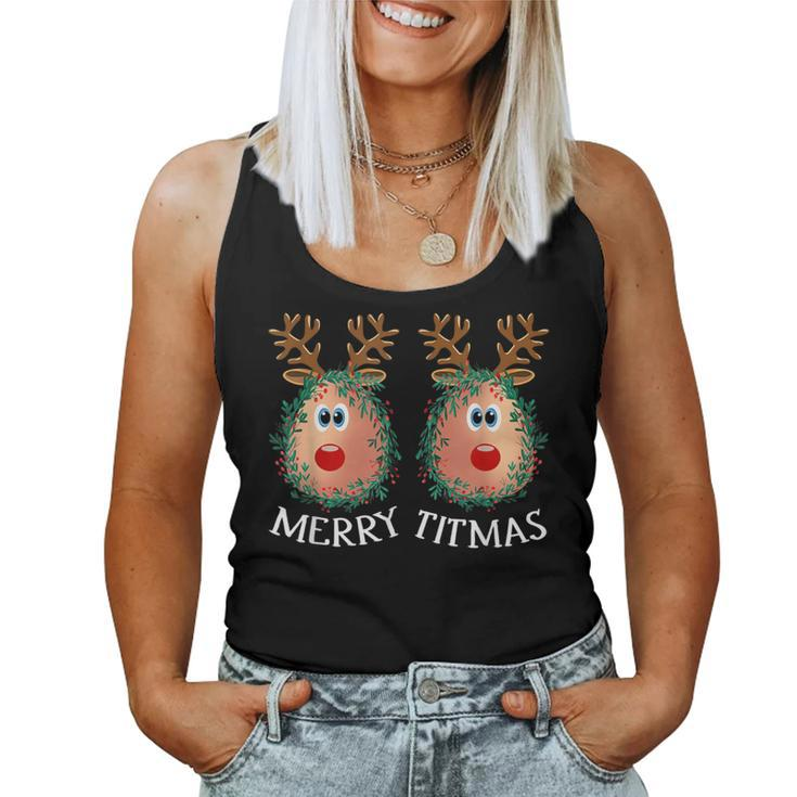 Merry Titmas Reindeer Boobs Naughty Ugly Christmas Sweater Women Tank Top