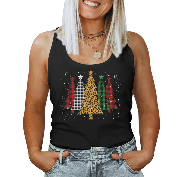 Merry Xmas Tree Buffalo Plaid Leopard Ugly Christmas Sweater Women Tank Top