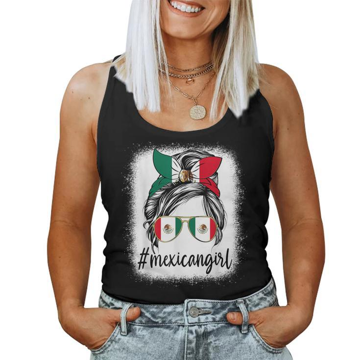 Mexican Girl Mexico Messy Bun Mexican Flag Hispanic Heritage Women Tank Top